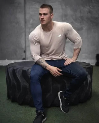 Men's Solid Color Long Sleeve Cotton T-Shirt: Spring Jogger Sports Muscle Exercise (3XL)