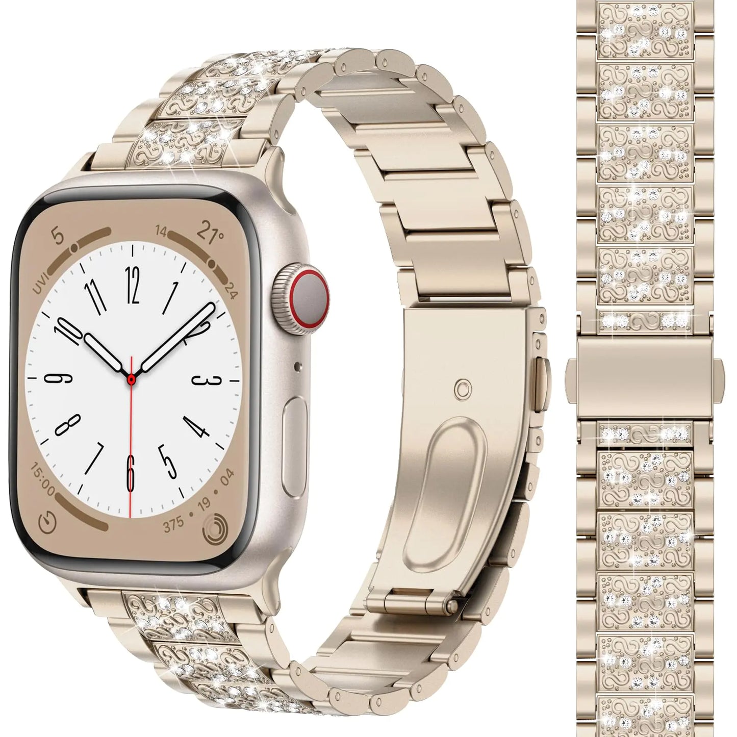 MARGE PLUS Compatible with Bling Apple Watch Band Women 46mm 45mm 44mm 42mm Series 10 9 8 7 6 5 4 3 2 1 SE, Upgraded Sparkle Replacement Bracelet iWatch Band, Diamond Rhinestone Stainless Steel Metal Strap