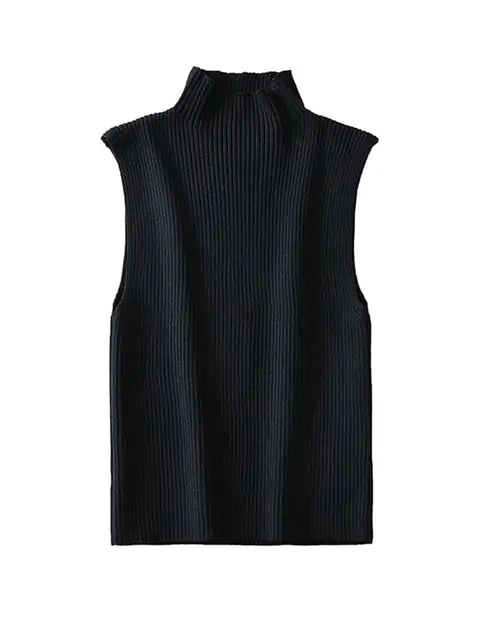 Ribbed Knit High Neck Sleeveless
