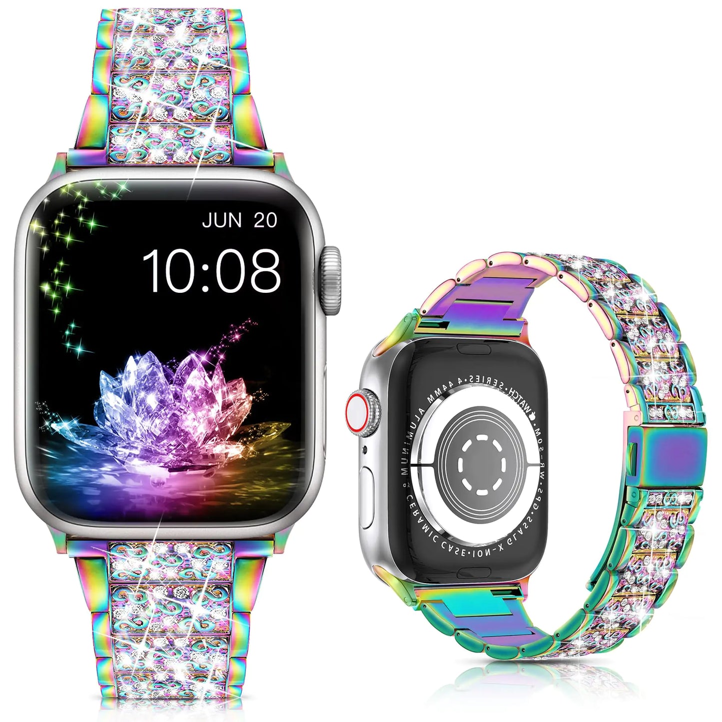 MARGE PLUS Compatible with Bling Apple Watch Band Women 46mm 45mm 44mm 42mm Series 10 9 8 7 6 5 4 3 2 1 SE, Upgraded Sparkle Replacement Bracelet iWatch Band, Diamond Rhinestone Stainless Steel Metal Strap