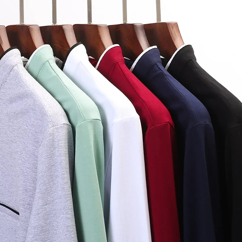 Mandarin Collar Long Sleeve Polo Shirt