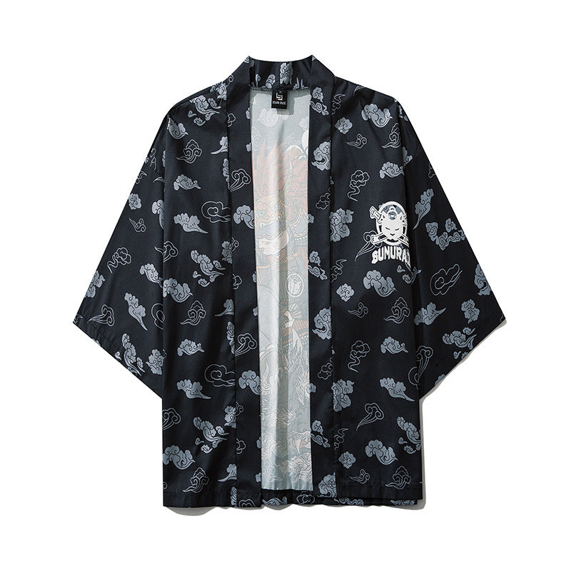 Japanese Kimono Cardigan Cat Samurai Streetwear Men Women Japan Harajuku Anime Clothes