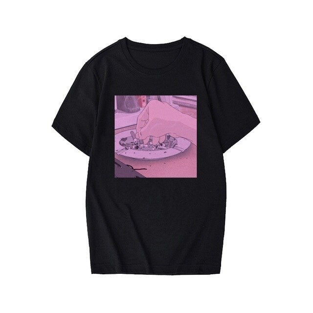 Sad Anime Print T-shirt