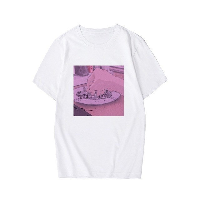 Sad Anime Print T-shirt