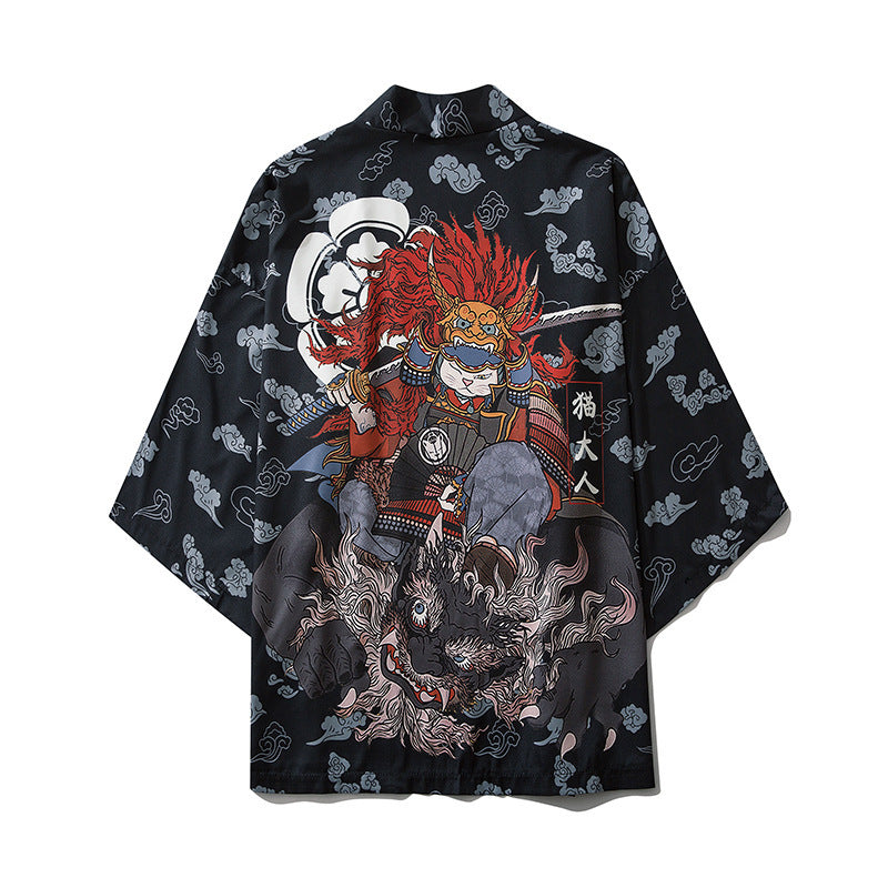 Japanese Kimono Cardigan Cat Samurai Streetwear Men Women Japan Harajuku Anime Clothes