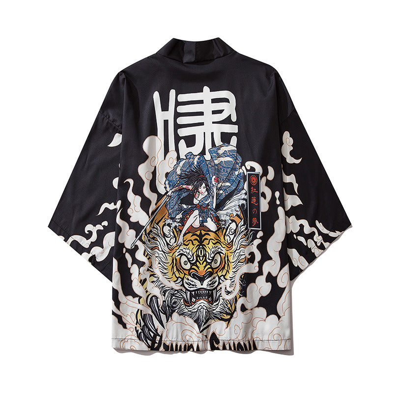 Japanese Kimono Cardigan Cat Samurai Streetwear Men Women Japan Harajuku Anime Clothes