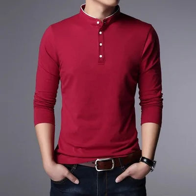 Mandarin Collar Long Sleeve Polo Shirt