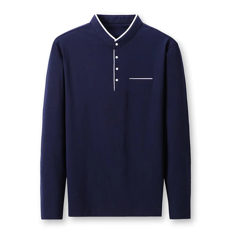 Mandarin Collar Long Sleeve Polo Shirt