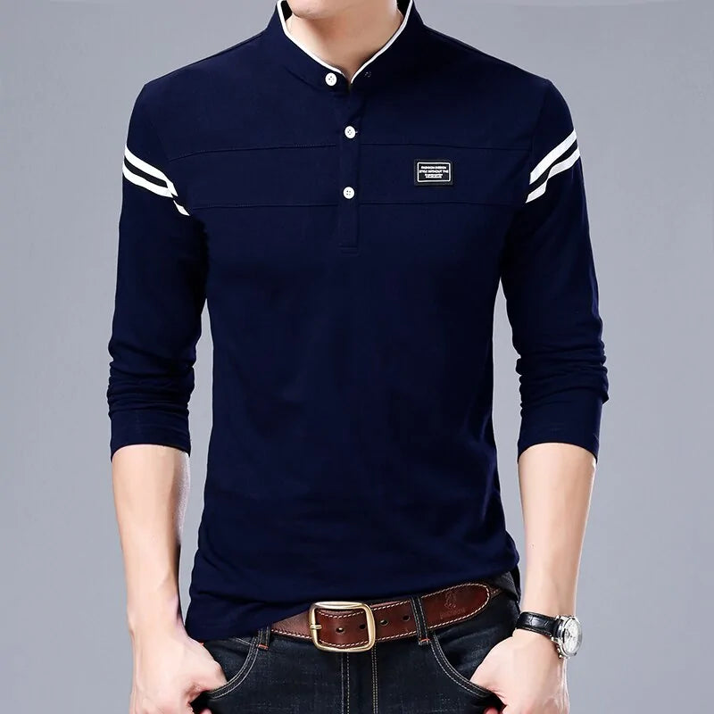 Mandarin Collar Long Sleeve Polo Shirt