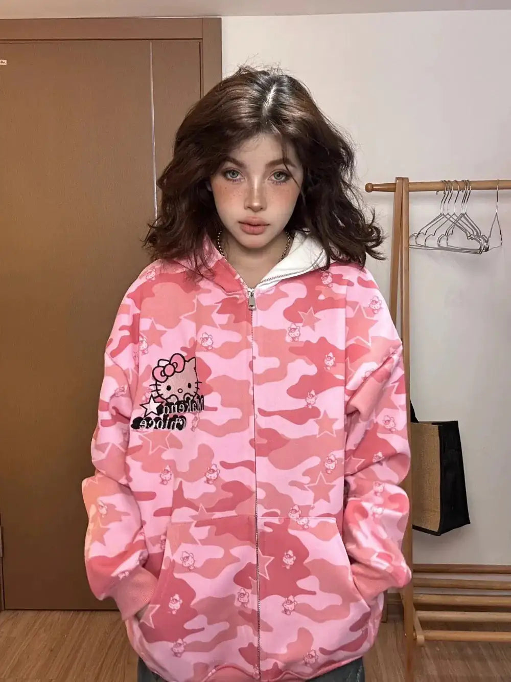 Hello Kitty Camo Zip Up Hoodie