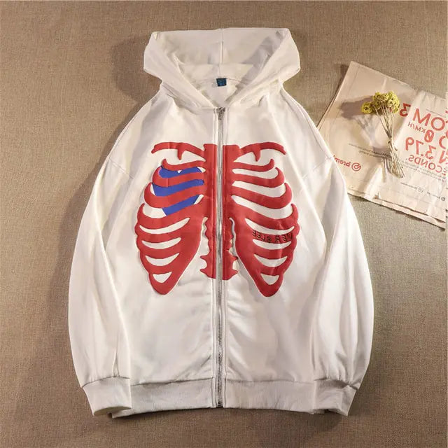 Loose Skeleton Zip Up Hoodie