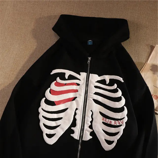 Loose Skeleton Zip Up Hoodie