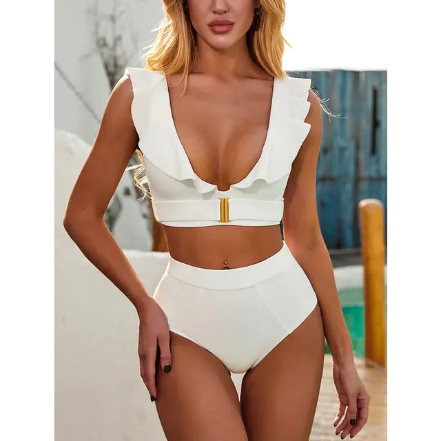 Solid Color Two-Piece Swimsuit Chic