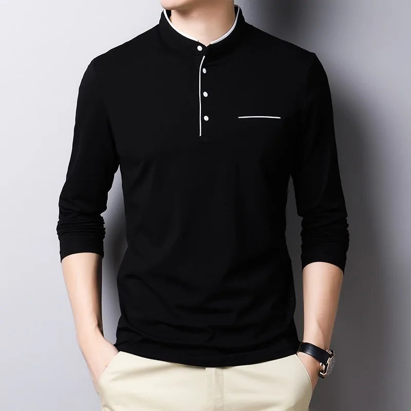 Mandarin Collar Long Sleeve Polo Shirt