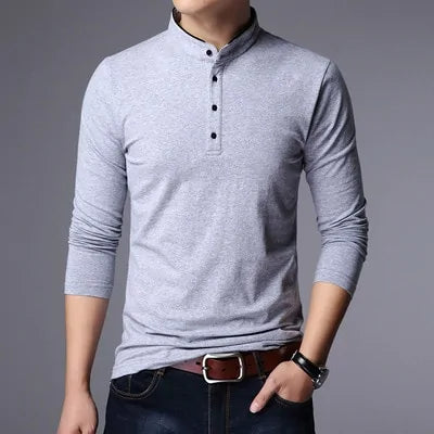 Mandarin Collar Long Sleeve Polo Shirt