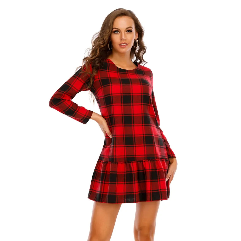 Winter Xmas Red Plaid Dress