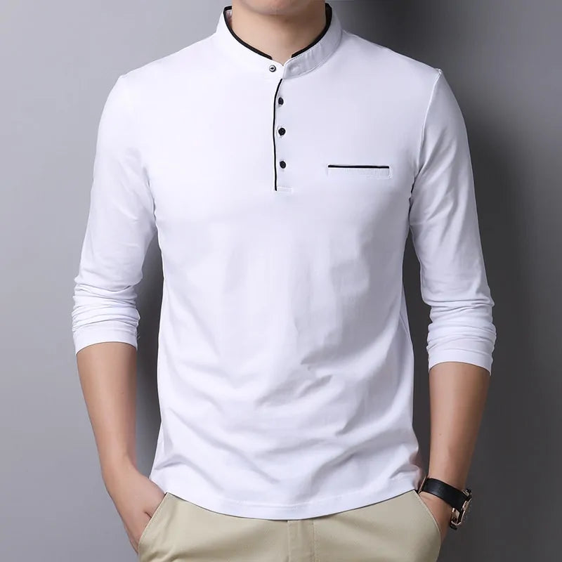 Mandarin Collar Long Sleeve Polo Shirt