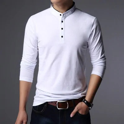 Mandarin Collar Long Sleeve Polo Shirt