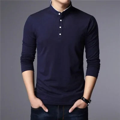 Mandarin Collar Long Sleeve Polo Shirt