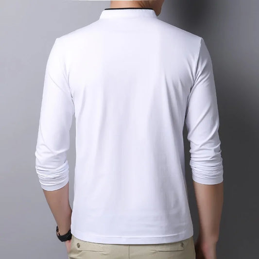 Mandarin Collar Long Sleeve Polo Shirt