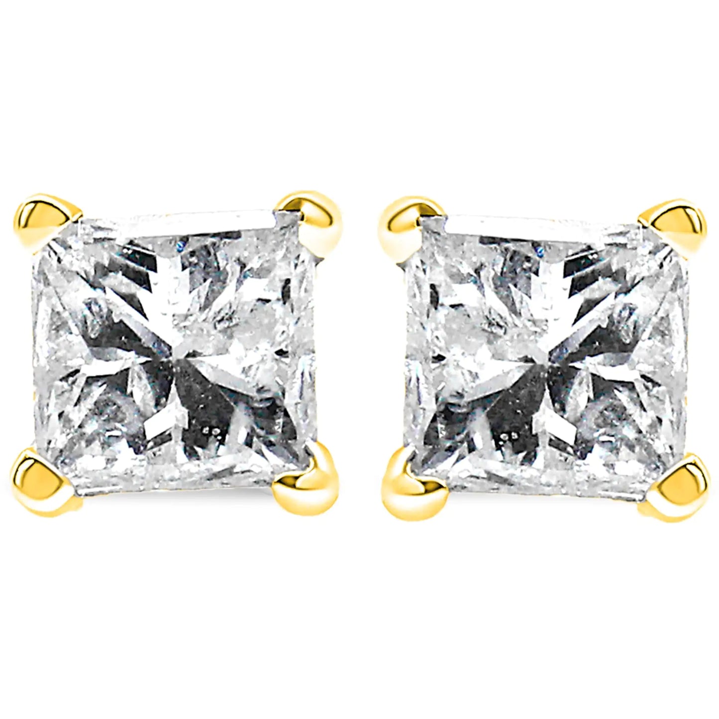 AGS Certified 14k Gold 4-Prong Set Princess-Cut Solitaire Diamond Push Back Stud Earrings (I-J Color, SI2-I1 Clarity)