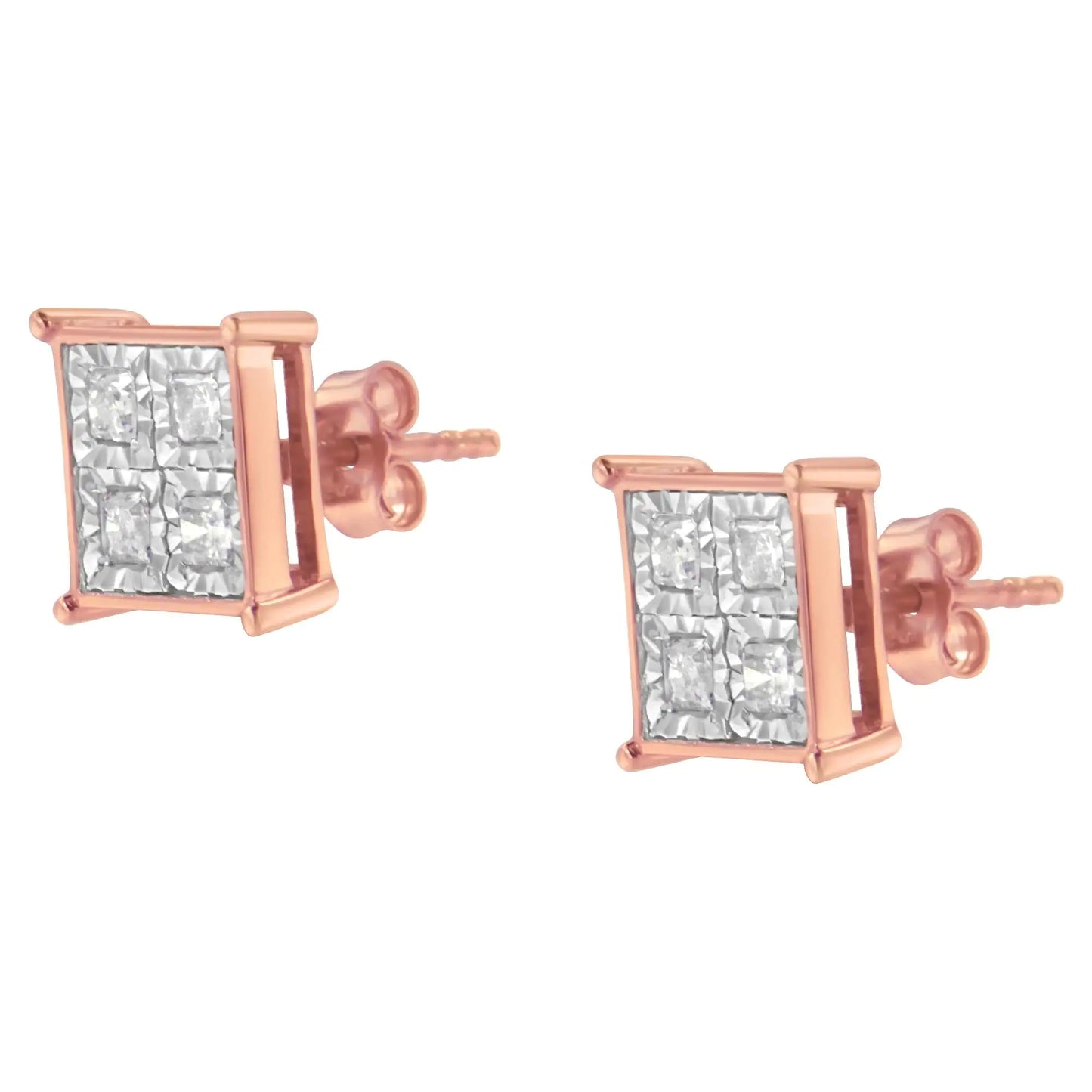 Rose Gold Plated Sterling Silver Diamond Composite Stud Earrings (3/4 cttw, J-K Color, I1-I2 Clarity)