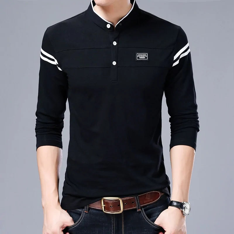 Mandarin Collar Long Sleeve Polo Shirt