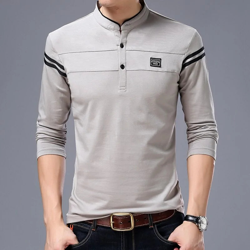 Mandarin Collar Long Sleeve Polo Shirt