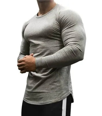 Men's Solid Color Long Sleeve Cotton T-Shirt: Spring Jogger Sports Muscle Exercise (3XL)