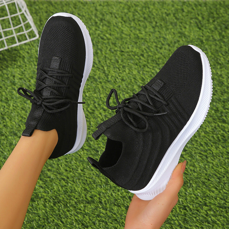 Women's Spring Thick Bottom Solid Color Sneaker Lace-up Lightweight Breathable Shoes