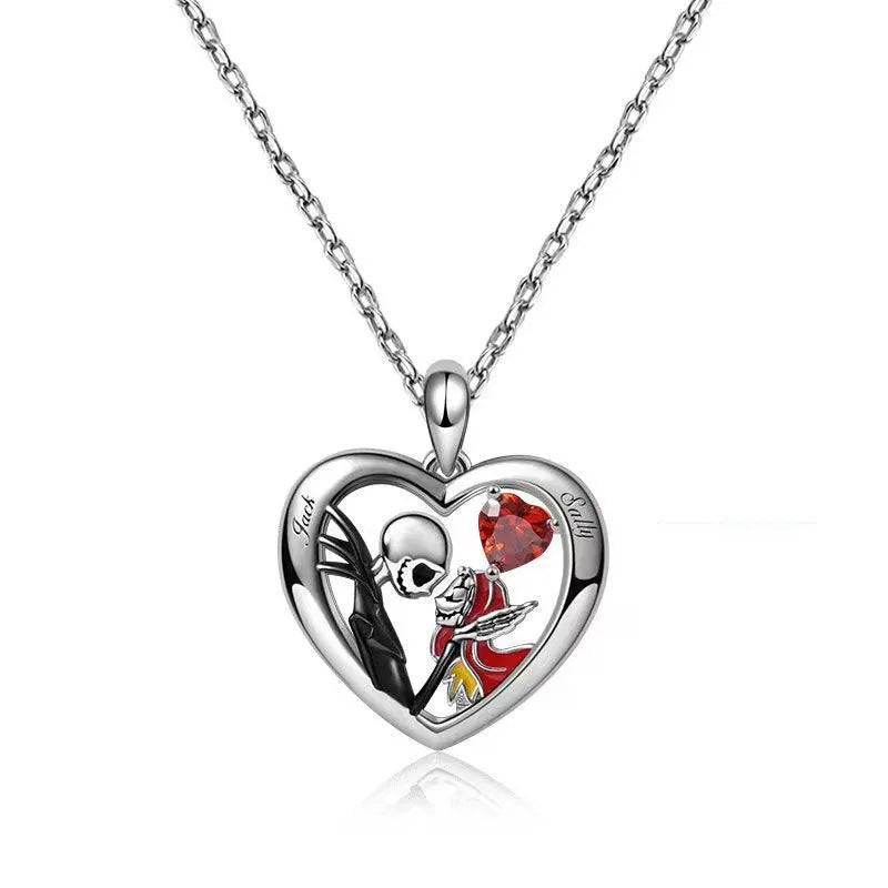 Cross-border New Arrival Halloween Creative Heart-shaped Skull Necklace For Women Simple Rhinestone