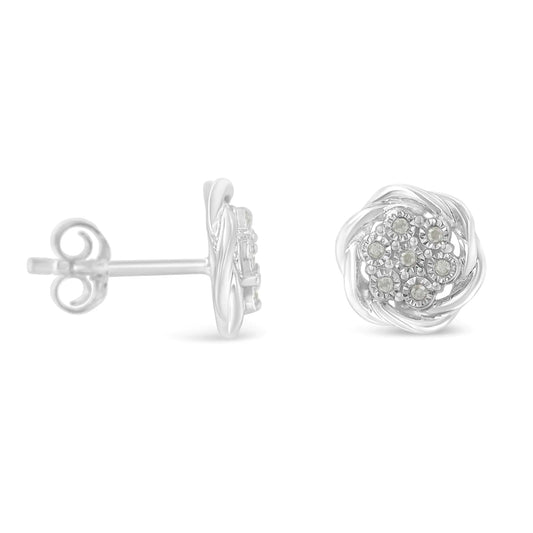 Sterling Silver Diamond Swirl Cluster Stud Earrings (1/6 cttw, I-J Color, I2-I3 Clarity)