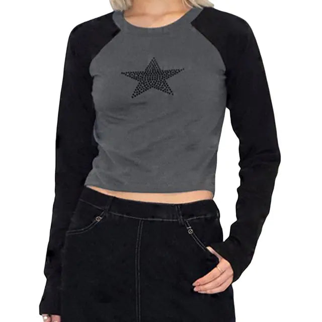 Crop Top T-shirt Graphic Gothic Grunge Long Sleeve