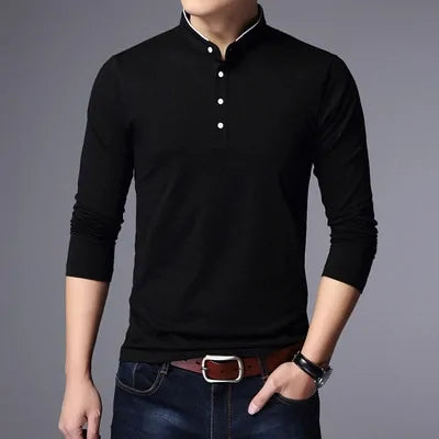 Mandarin Collar Long Sleeve Polo Shirt