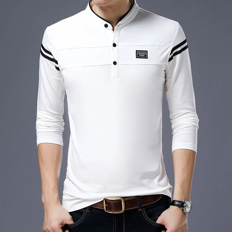 Mandarin Collar Long Sleeve Polo Shirt