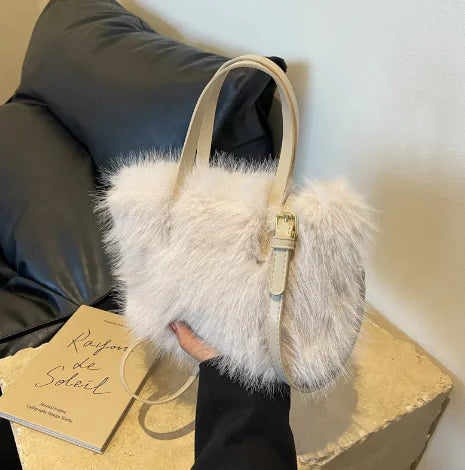 Faux Fox Plush Crossbody Bag