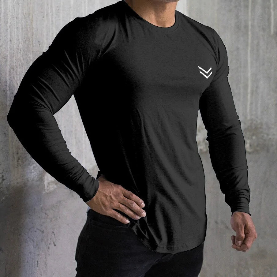 Men's Solid Color Long Sleeve Cotton T-Shirt: Spring Jogger Sports Muscle Exercise (3XL)