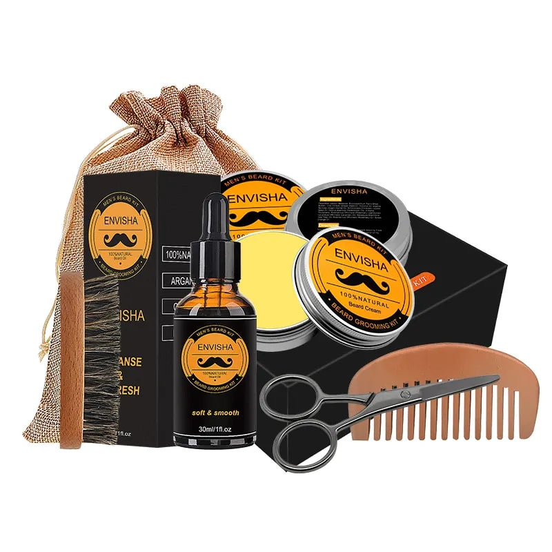 Men's 4-Piece Beard Growth Kit with Growth Enhancer Oil, Leave-in Conditioner, and Comb