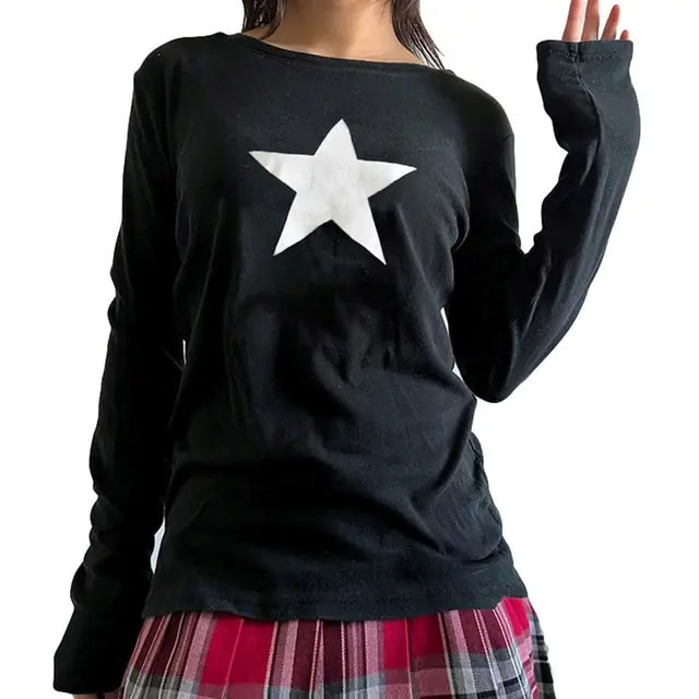 Crop Top T-shirt Graphic Gothic Grunge Long Sleeve