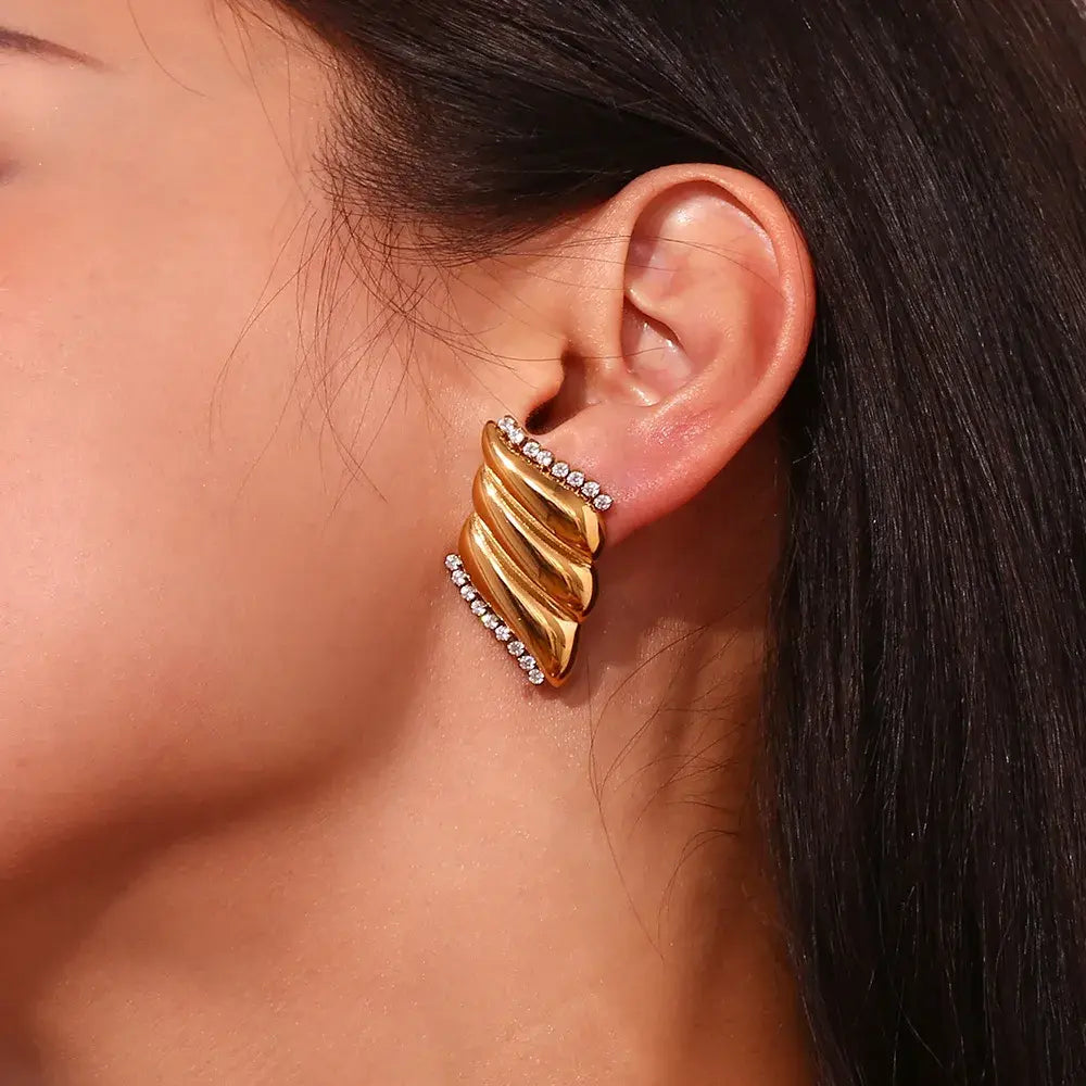 HangZhi Gold Color Wings Stud Earrings