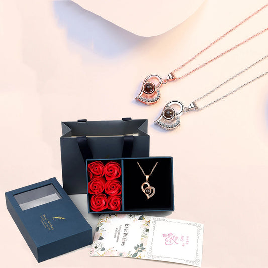 100 Languages "I Love You" Necklace with 6 Roses Luxury Gift Box